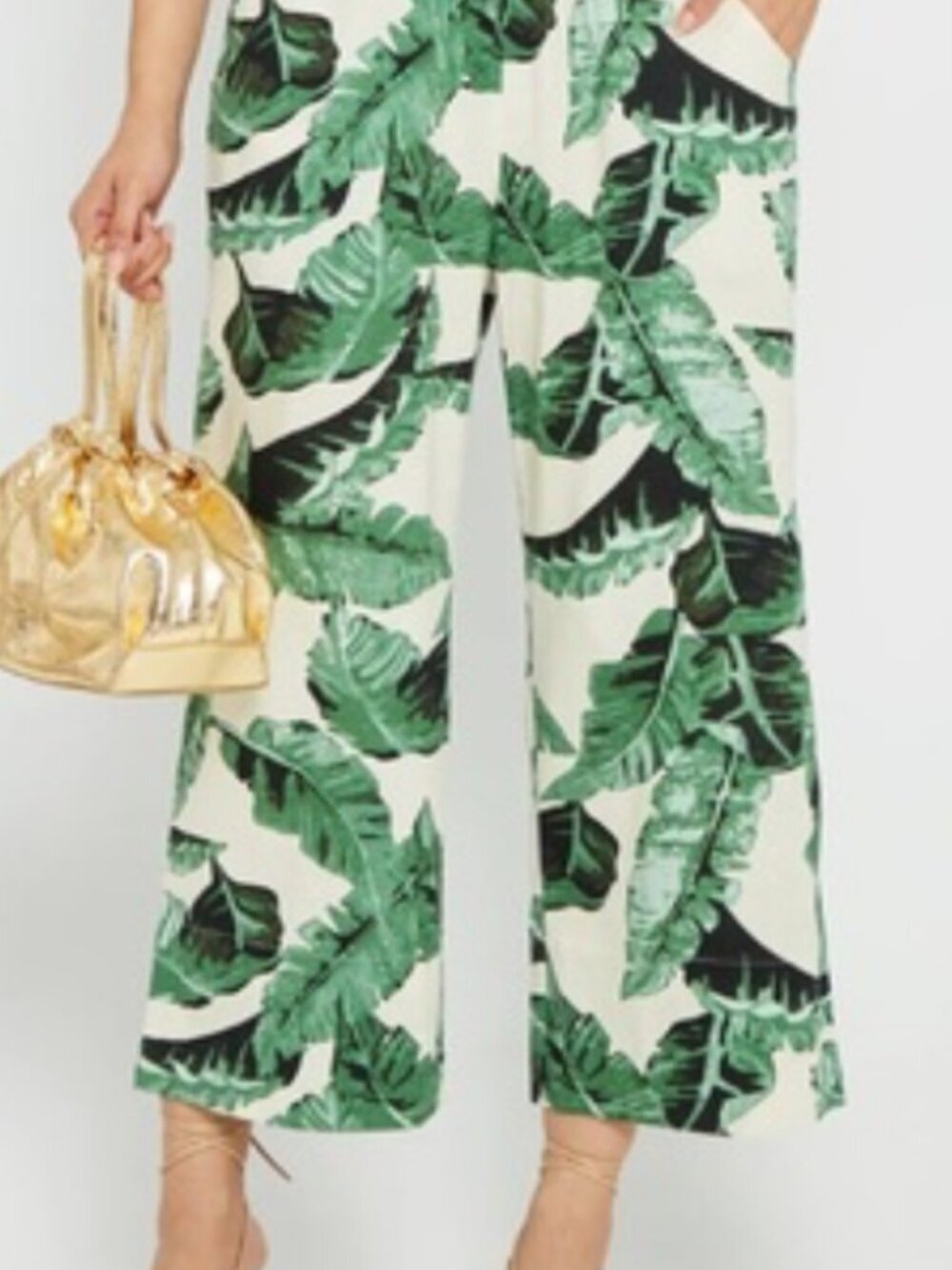 Kourt Tropical Palm Print Wide Leg Crop Pants XS NWT Pull On Cotton Blend